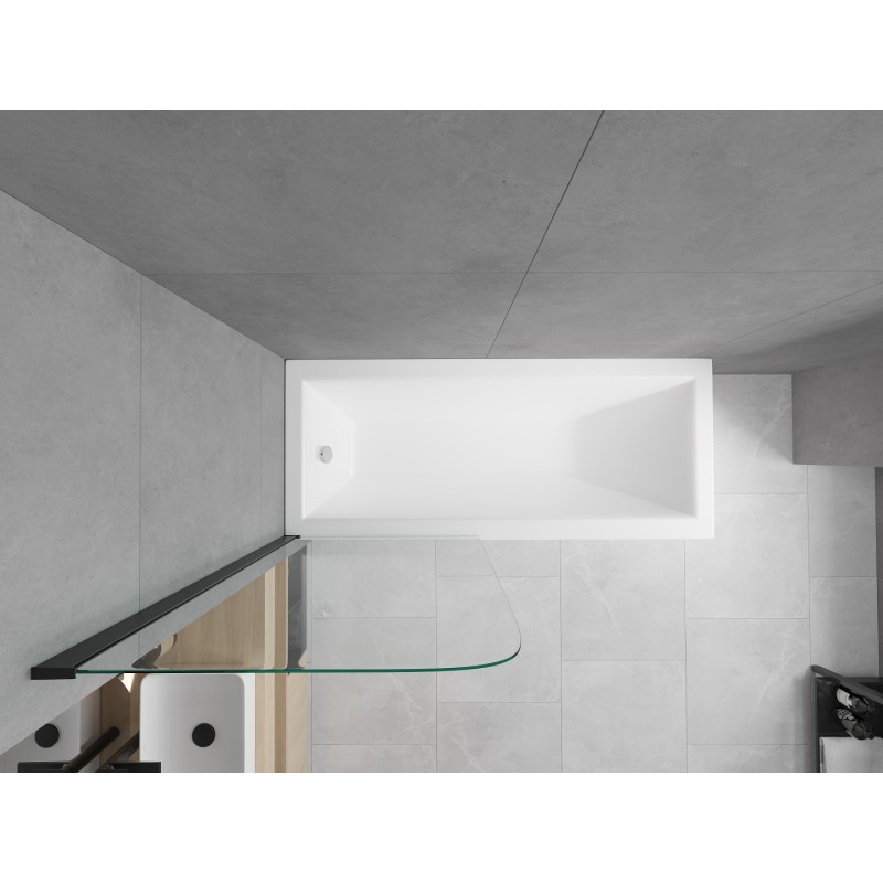 Mexen Cubik rectangular bathtub 160 x 70 cm with casing and 1-panel screen 70 cm, transparent, black - 550316070X9007017000