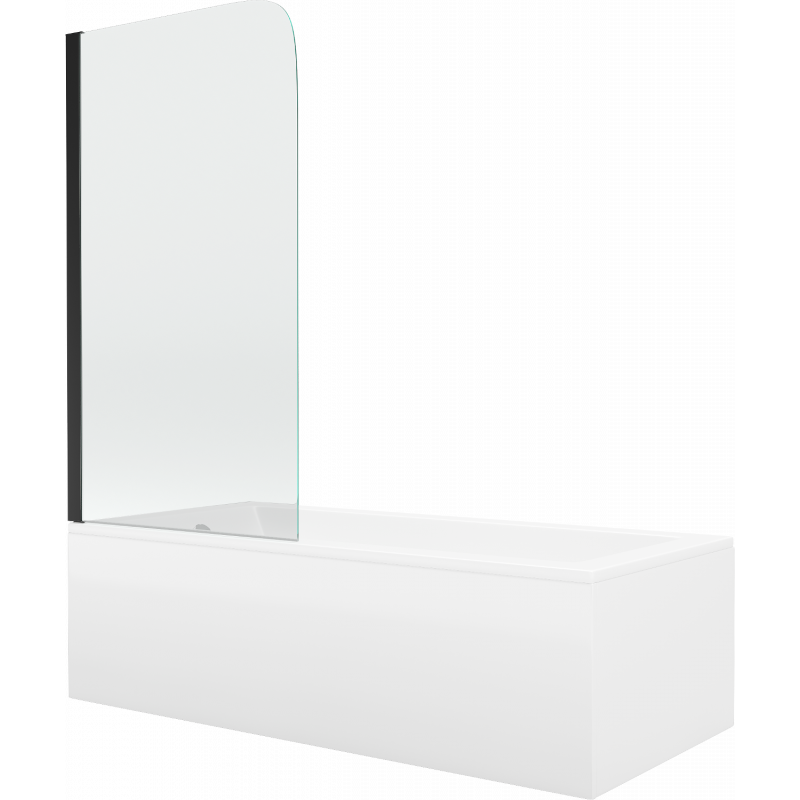 Mexen Cubik rechthoekig bad 160 x 70 cm met ombouw en 1-vleugelscherm 70 cm, transparant, zwart - 550316070X9007017000