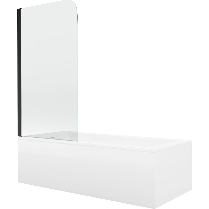 Mexen Cubik rectangular bathtub 160 x 70 cm with casing and 1-panel screen 70 cm, transparent, black - 550316070X9007017000