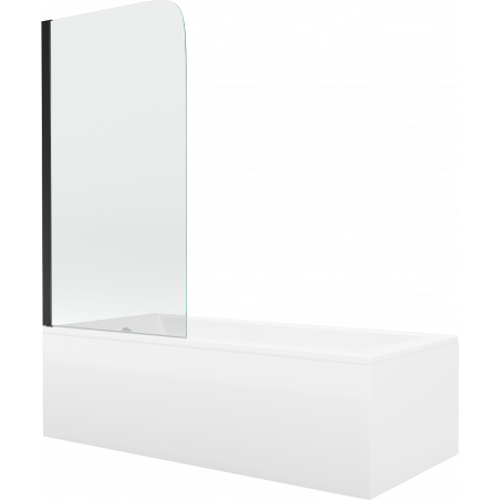 Mexen Cubik rechthoekig bad 160 x 70 cm met ombouw en 1-vleugelscherm 70 cm, transparant, zwart - 550316070X9007017000