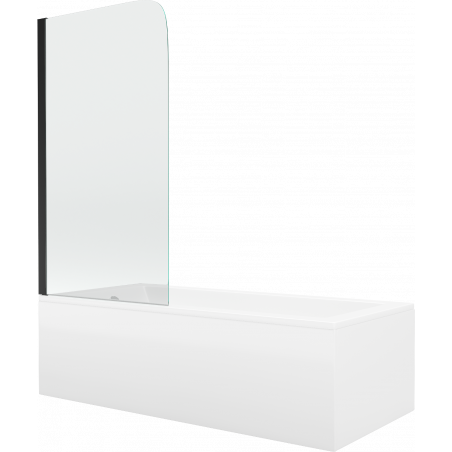 Mexen Cubik rectangular bathtub 160 x 70 cm with casing and 1-panel screen 70 cm, transparent, black - 550316070X9007017000