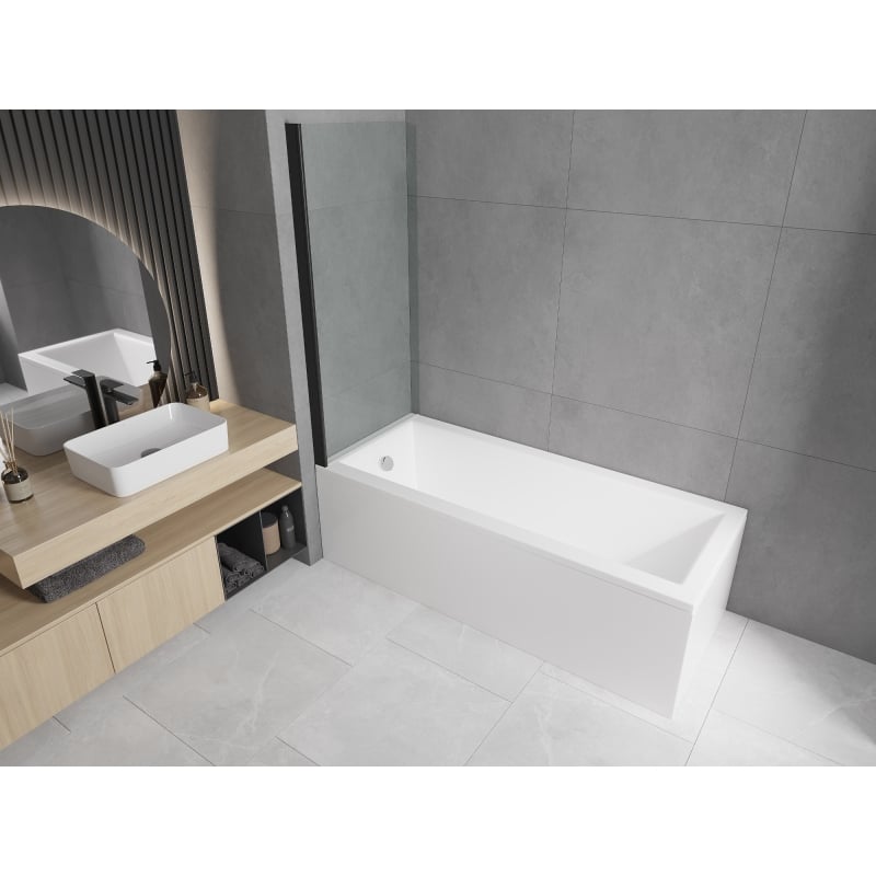 Mexen Cubik rectangular bathtub 160 x 70 cm with casing and 1-panel screen 70 cm, transparent, black - 550316070X9007017000