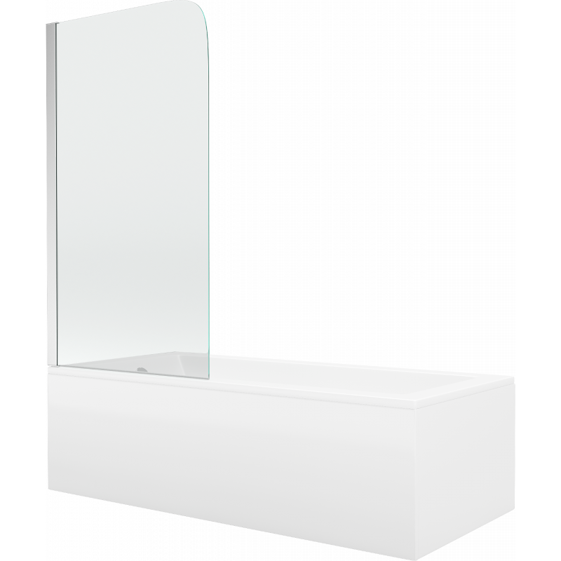 Mexen Cubik wanna prostokątna 160 x 70 cm z obudową i parawanem 1-skrzydłowym 80 cm, transparent, chrom - 550316070X9008010100