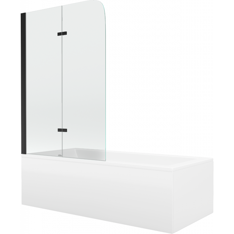 Mexen Cubik rechthoekig bad 160 x 70 cm met ombouw en 2-delige douchewand 80 cm, transparant, zwart - 550316070X9008027000