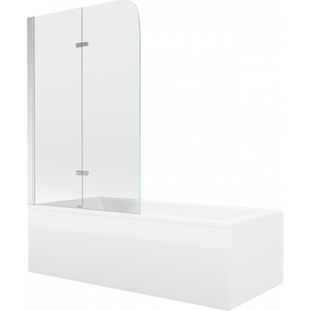 Mexen Cubik rechthoekig bad 160 x 70 cm met ombouw en 2-delige scherm 100 cm, transparant, chroom - 550316070X9010020100