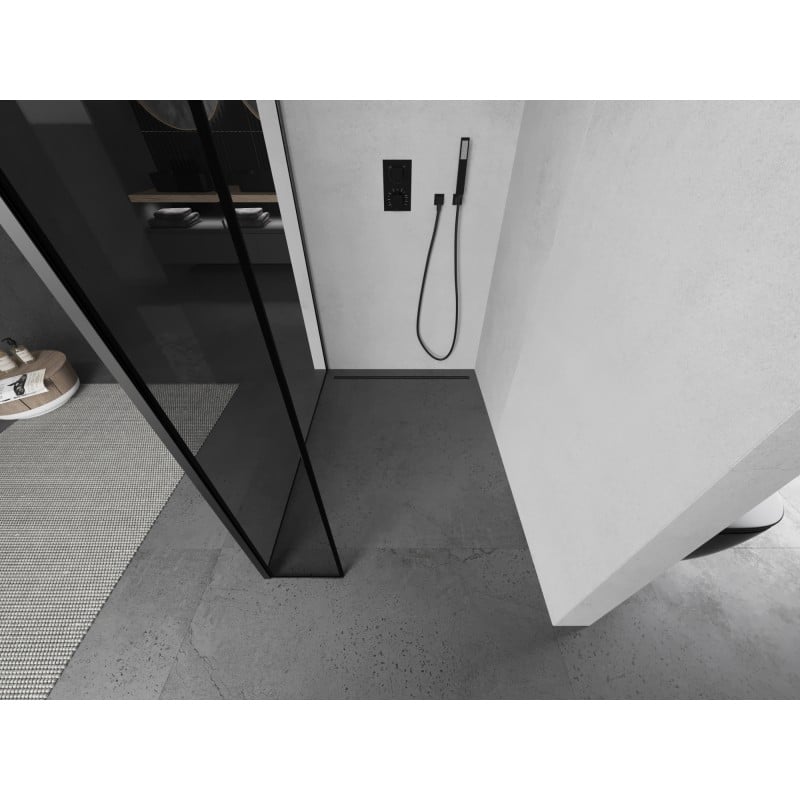 Mexen Kioto paroi de douche Walk-in 100 x 30 cm, cadre noir, gun métal - 800-100-212-95-70-030