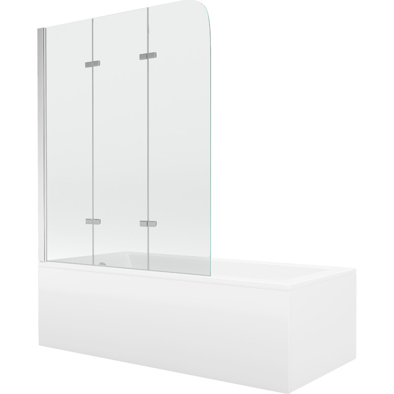 Mexen Cubik pravokutna kada 160 x 70 cm s oblogom i trodijelnim paravanom 120 cm, prozirna, krom - 550316070X9012030100