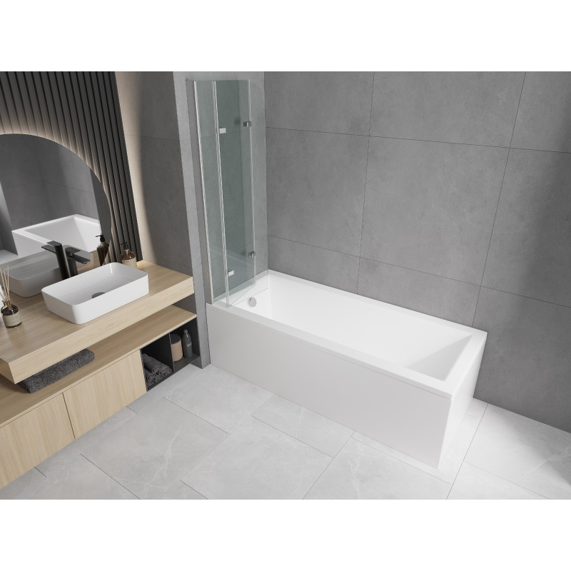 Mexen Cubik bañera rectangular 160 x 70 cm con revestimiento y pantalla de 3 hojas 120 cm, transparente, cromo