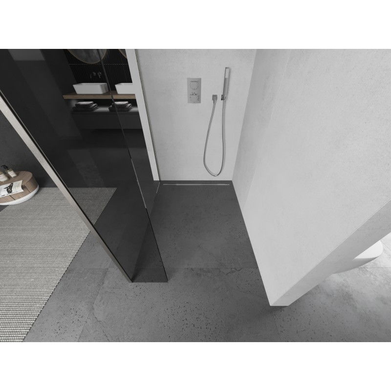 Mexen Kioto douchescherm Walk-in 125 x 30 cm, transparant, geborsteld nikkel - 800-125-212-97-00-030