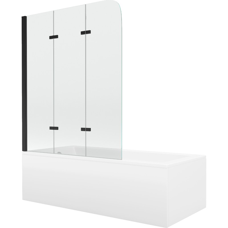 Mexen Cubik wanna prostokątna 160 x 70 cm z obudową i parawanem 3-skrzydłowym 120 cm, transparent, czarny - 550316070X9012037000
