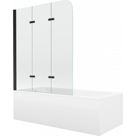 Mexen Cubik wanna prostokątna 160 x 70 cm z obudową i parawanem 3-skrzydłowym 120 cm, transparent, czarny - 550316070X9012037000