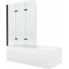 Mexen Cubik wanna prostokątna 160 x 70 cm z obudową i parawanem 3-skrzydłowym 120 cm, transparent, czarny - 550316070X9012037000
