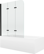 Mexen Cubik rectangular bathtub 160 x 70 cm with casing and 3-panel screen 120 cm, transparent, black - 550316070X9012037000