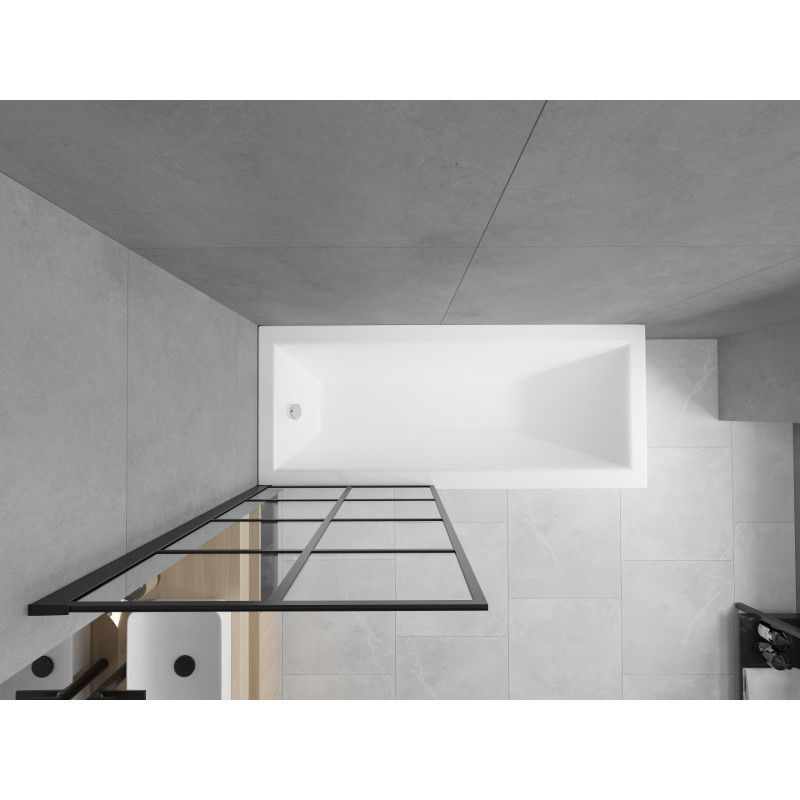 Mexen Cubik taisnstūrveida vanna 160 x 70 cm ar apdari un 1-durvju ekrānu 70 cm, melns raksts fix - 550316070X9307007077