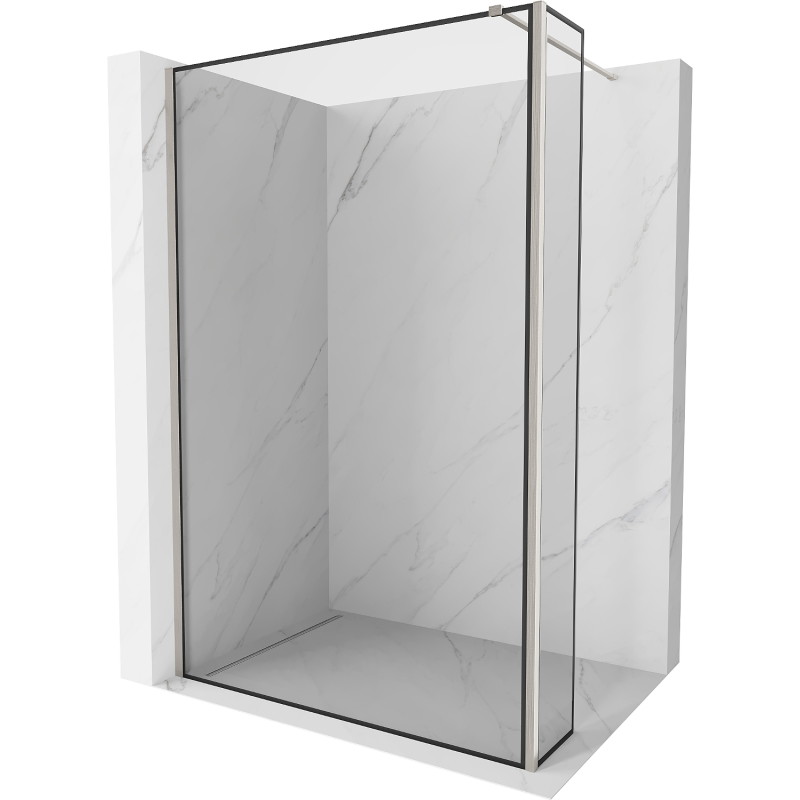 Mexen Kioto dušisein Walk-in 130 x 40 cm, must raam, harjatud nikkel - 800-130-212-97-70-040