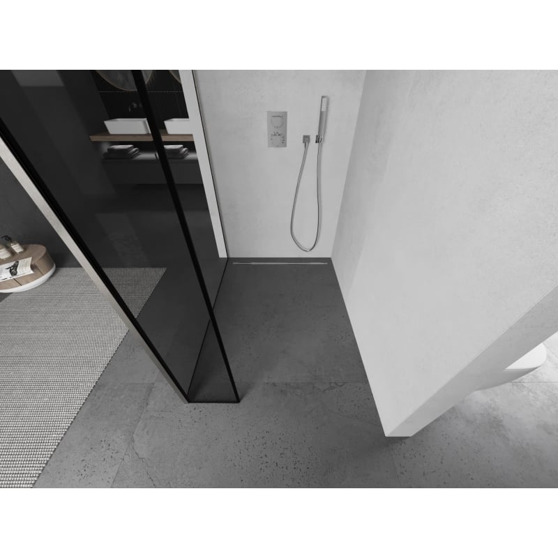Mexen Kioto ścianka prysznicowa Walk-in 140 x 30 cm, czarna ramka, nikiel szczotkowany - 800-140-212-97-70-030
