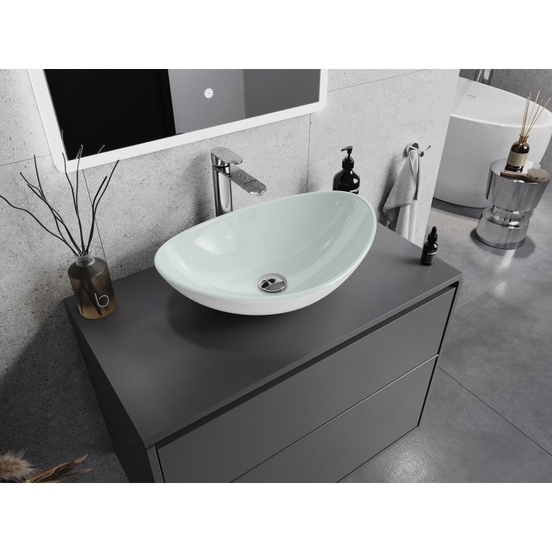 Mexen Sonia lavabo de encimera de vidrio 54 x 37 cm, blanco - 24145430