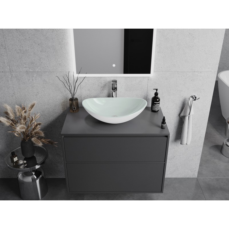 Mexen Sonia lavabo de encimera de vidrio 54 x 37 cm, blanco - 24145430