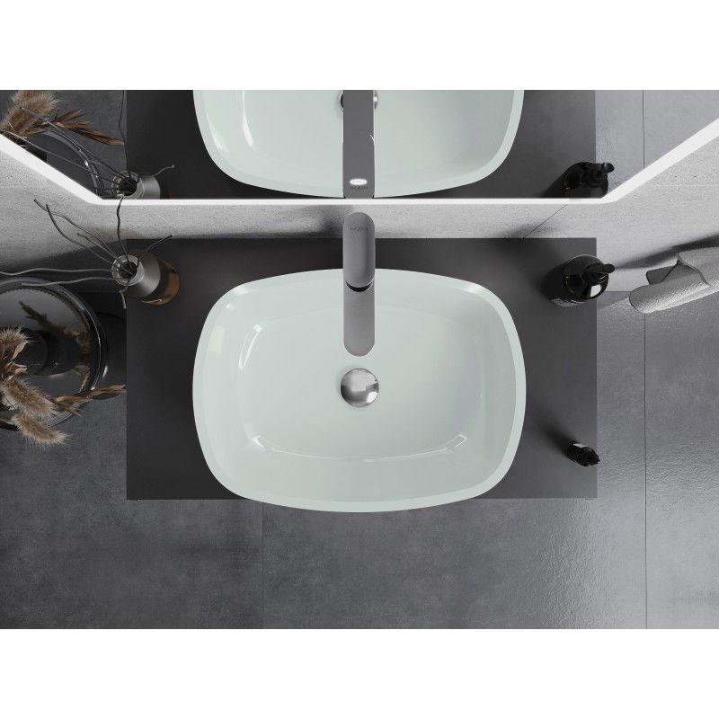 Mexen Araks lavabo de vidrio sobre encimera 54 x 39 cm, blanco - 24155430