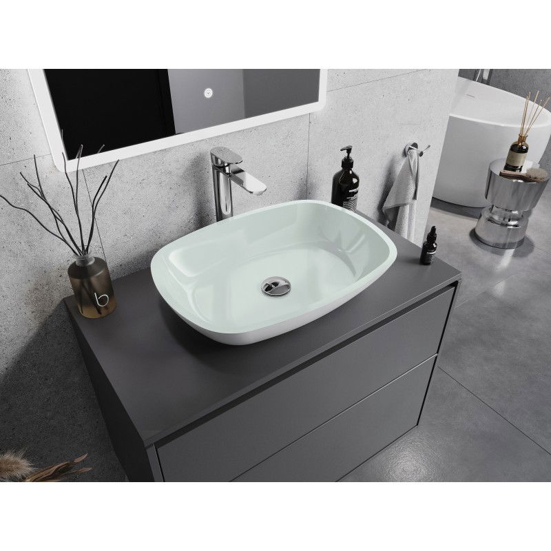 Mexen Araks glazen opzetwastafel 54 x 39 cm, wit - 24155430