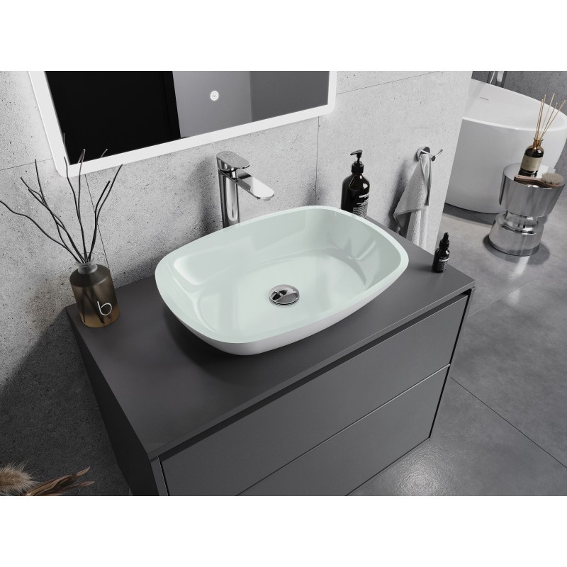 Mexen Araks lavabo sobre encimera de vidrio de 54 x 39 cm, blanco - 24155430