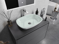 Mexen Araks lavabo en verre à poser 54 x 39 cm, blanc - 24155430