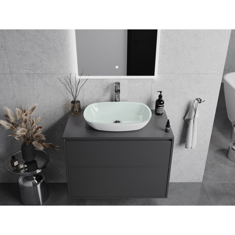 Mexen Araks lavabo sobre encimera de vidrio de 54 x 39 cm, blanco - 24155430