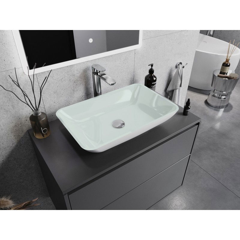 Mexen Megan lavabo da appoggio in vetro 56 x 36 cm, bianco - 24135630