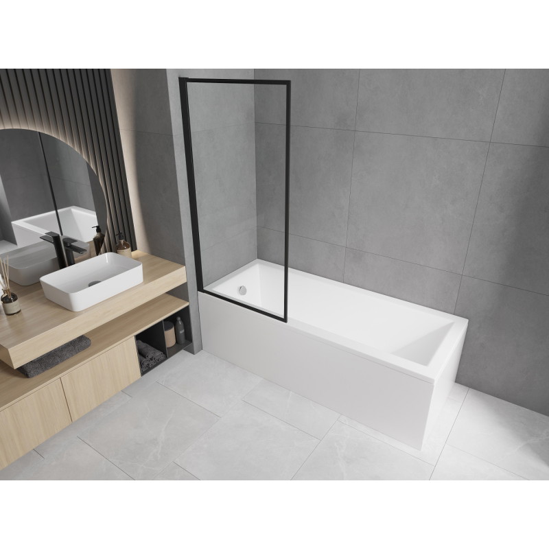 Mexen Cubik rectangular bathtub 160 x 70 cm with casing and 1-panel screen 80 cm, black pattern fix - 550316070X9308007070