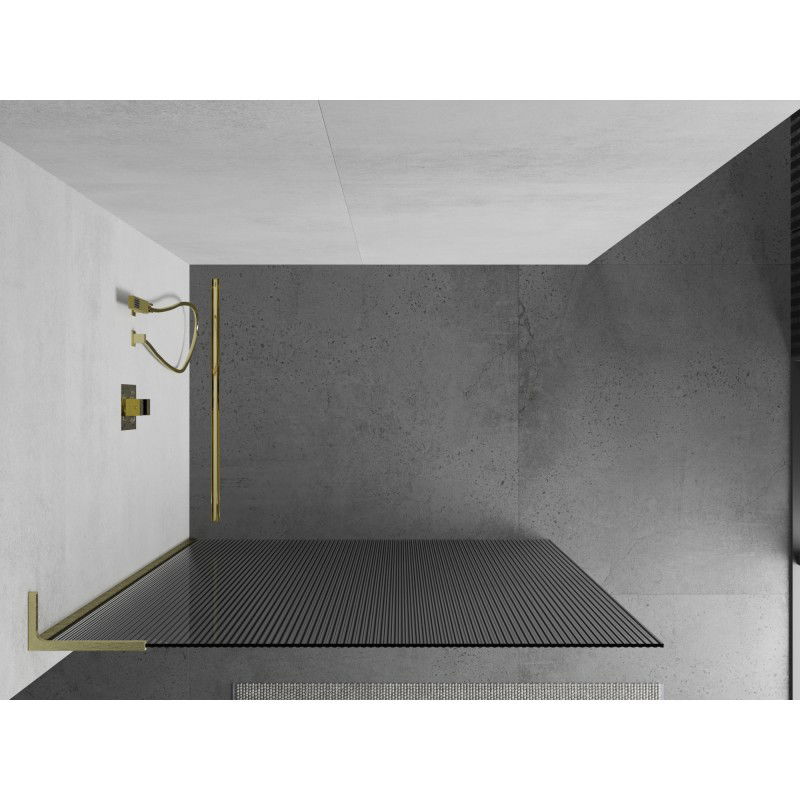 Mexen Kioto L Duschwand Walk-in 90 x 200 cm, Streifen, gebürstetes Gold - 800-090-103-55-09