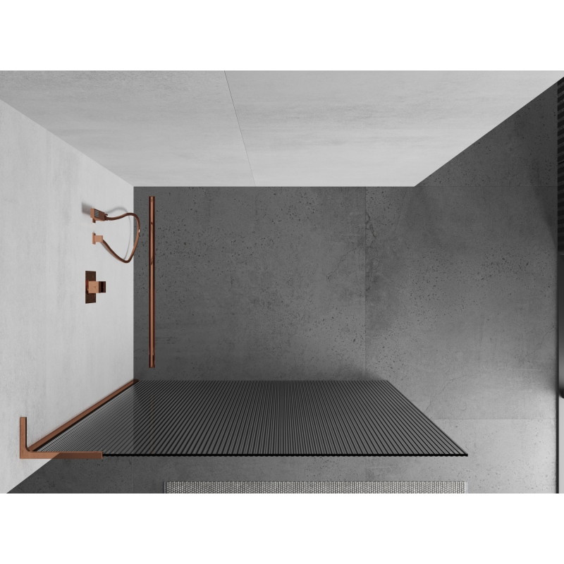 Mexen Kioto L tuš stijenka Walk-in 120 x 200 cm, pruge, ružičasto zlato - 800-120-103-60-09