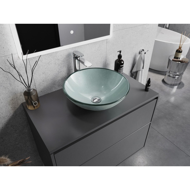 Mexen Mira glazen opzetwastafel 42 x 42 cm, zilver - 24124211