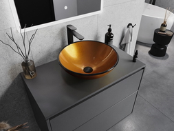 Mexen Mira glazen opbouw waskom 42 x 42 cm, goud - 24124250