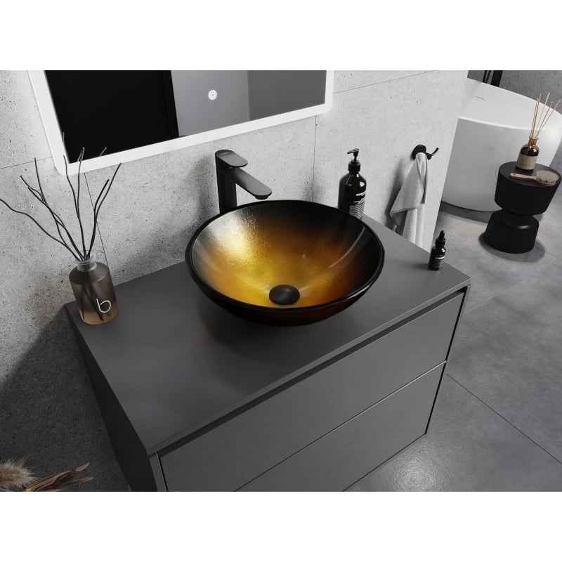Mexen Mira glass countertop sink 42 x 42 cm, dark gold - 24124251