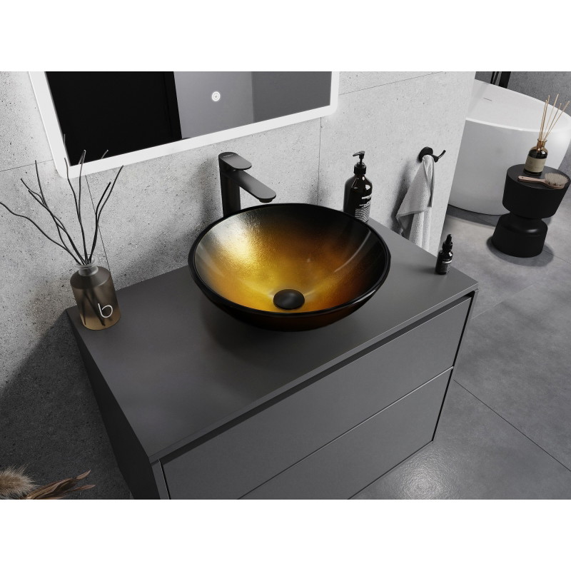 Mexen Mira lavabo de sobreponer de vidrio 42 x 42 cm, dorado oscuro - 24124251