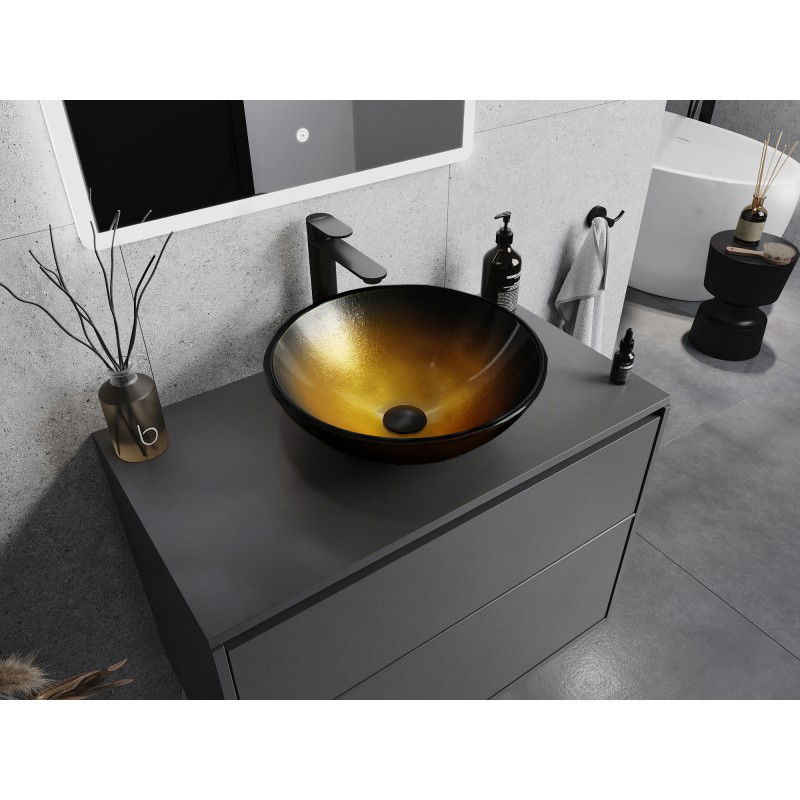 Mexen Mira lavatório de vidro de bancada 42 x 42 cm, dourado escuro - 24124251
