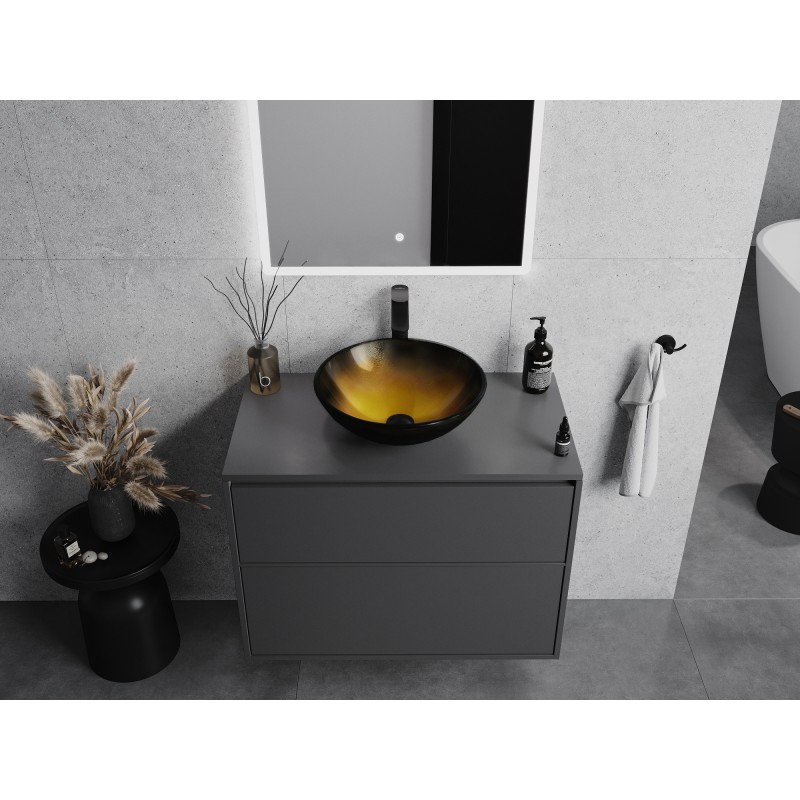 Mexen Mira glazen opzetwastafel 42 x 42 cm, donker goud - 24124251