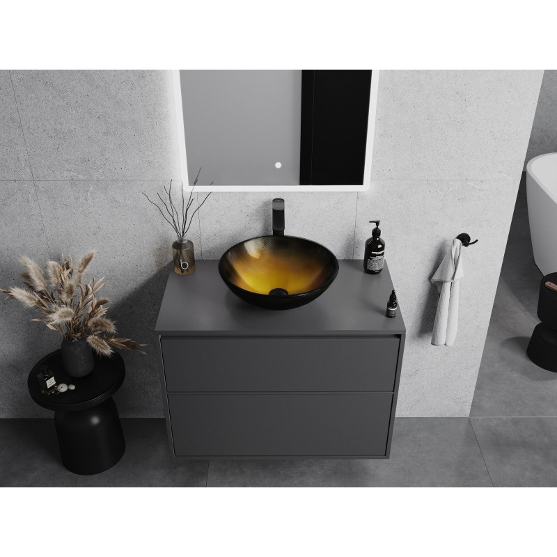 Mexen Mira lavabo de sobreponer de vidrio 42 x 42 cm, dorado oscuro - 24124251