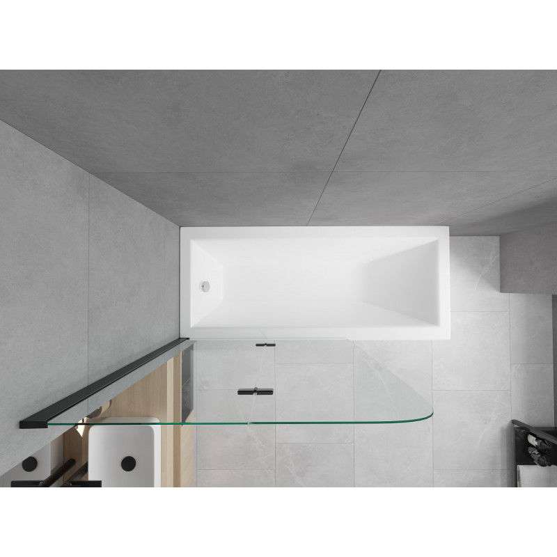 Mexen Cubik bañera rectangular 170 x 70 cm con revestimiento y mampara de 2 hojas 100 cm, transparente, negro