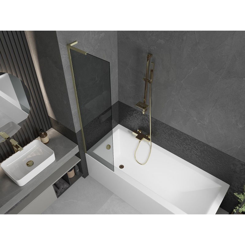 Mexen Next L Bathtub Screen 1-Panel 50 x 150 cm, Graphite, Brushed Gold - 895-050-000-03-40-55