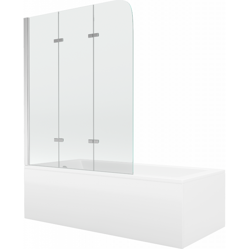 Mexen Cubik wanna prostokątna 170 x 70 cm z obudową i parawanem 3-skrzydłowym 120 cm, transparent, chrom - 550317070X9012030100