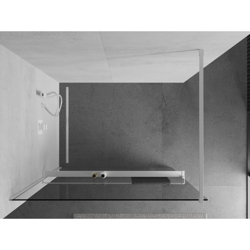 Mexen Kioto+ dušisein riiuliga Walk-in 105 x 200 cm, läbipaistev, valge - 800-105-121-20-00