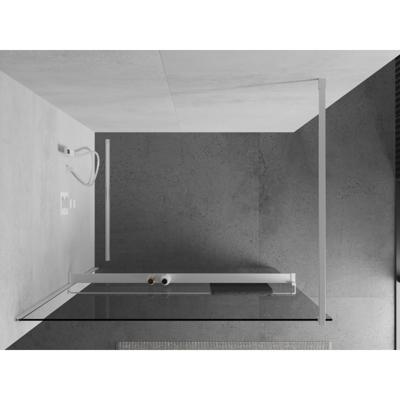 Mexen Kioto+ ścianka prysznicowa z półką Walk-in 120 x 200 cm, transparent, biała - 800-120-121-20-00