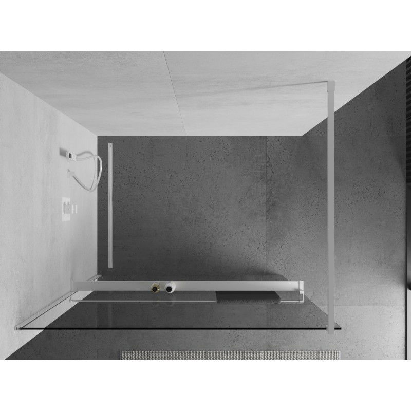 Mexen Kioto+ paroi de douche avec étagère Walk-in 140 x 200 cm, transparent, blanc - 800-140-121-20-00