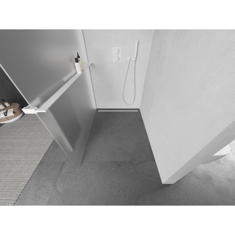 Mexen Kioto+ ścianka prysznicowa z półką Walk-in 80 x 200 cm, szron, biała - 800-080-121-20-30