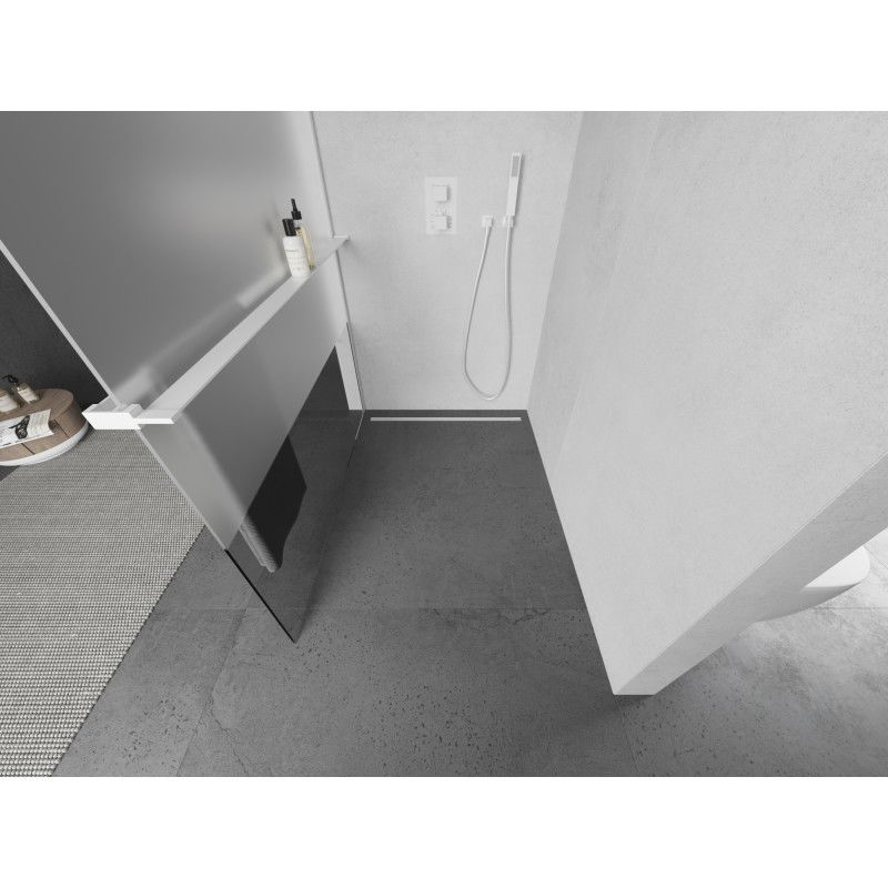 Mexen Kioto+ τοίχος ντους με ράφι Walk-in 70 x 200 cm, διαφανές/παγωμένο, λευκό