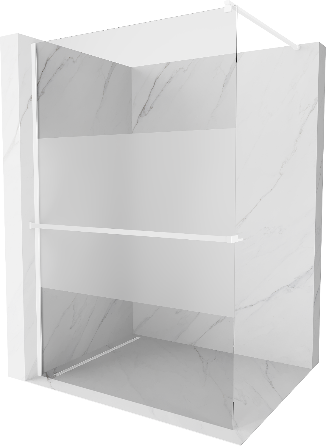Mexen Kioto+ ścianka prysznicowa z półką Walk-in 100 x 200 cm, transparent/szron, biała - 800-100-121-20-35