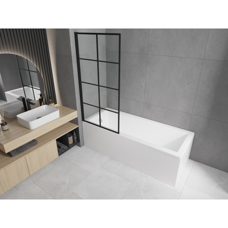 Mexen Cubik rechthoekig bad 170 x 70 cm met ombouw en 1-deursscherm 70 cm, zwart patroon fix - 550317070X9307007077