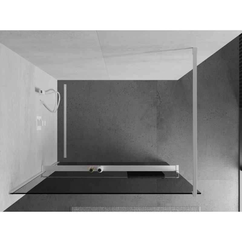 Mexen Kioto+ ścianka prysznicowa z półką Walk-in 120 x 200 cm, grafit, biała - 800-120-121-20-40