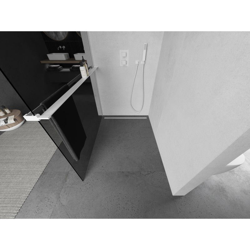 Mexen Kioto+ tuš pregrada s polico Walk-in 130 x 200 cm, grafit, bela - 800-130-121-20-40